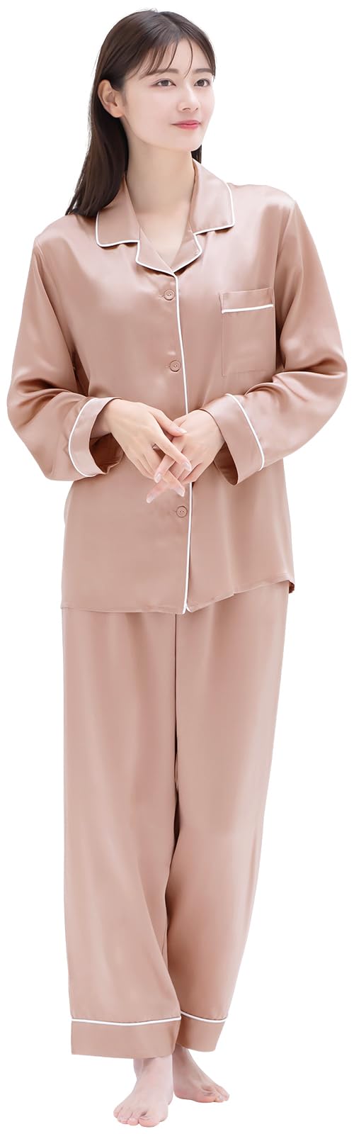 

Жіноча піжама Silk Long Long Top and Bottom 6A 19 Room Wear Pink [COCOSILK], 100% шовк, рукава, штани, комплект, Rank, Momme, (М, бежевий)
