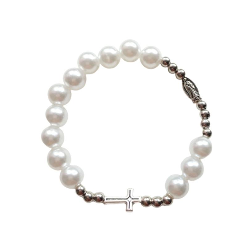Catholic Cross Finger Chain Vintage Rosary Baptism Rosaries Bracelet for Baptism Favor Christening Women Men Jewelry