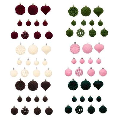 48Pcs Shatterproof Christmas Baubles Velvety Ball Hanging Ornament Christmas Tree Decoration For Wreath Mantels Window