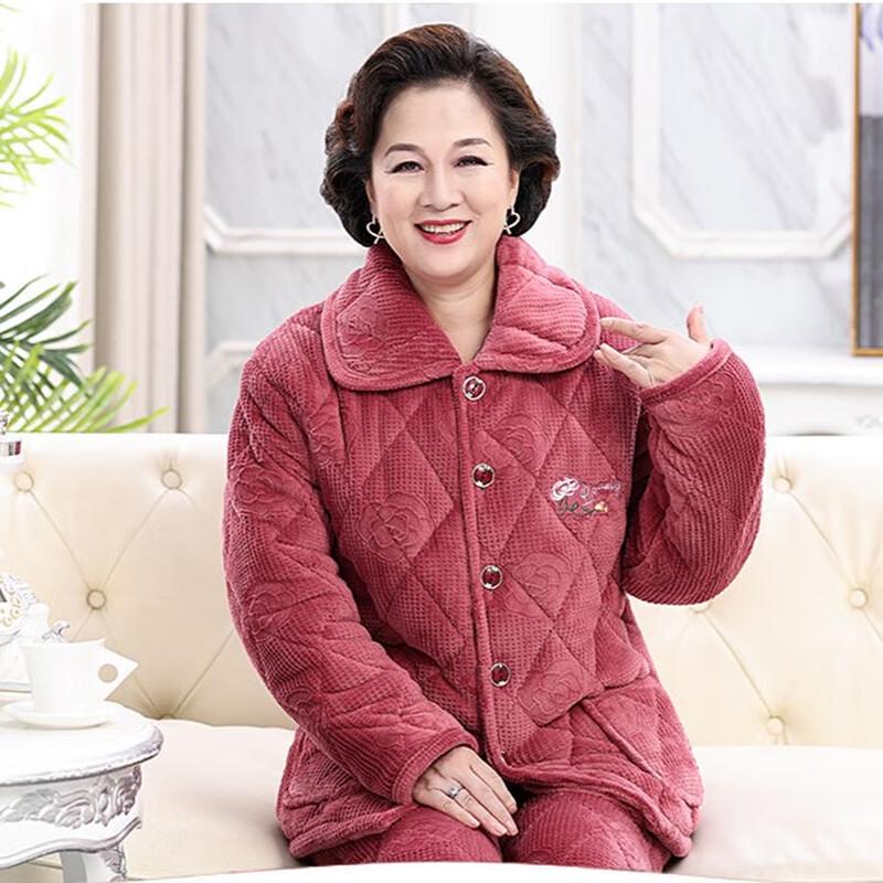 Yuzhaolin Women s Thickened Coral Fleece Pajama Set XL