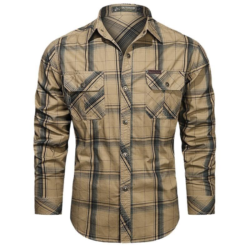 

Middle-aged and Young Men s Business Casual Large Size Cotton Work Shirt Autumn New Plaid Long-sleeved Thin Style M