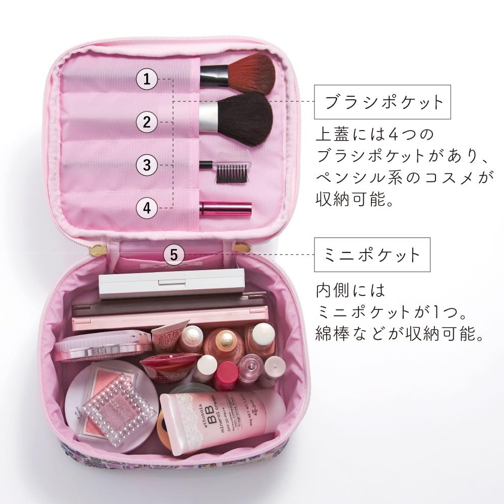 Large Capacity Vanity Makeup Sanrio Hello Liberty Cute Floral with Brush Portable Travel Made in Japan Pouch, Pouch, Character, Kitty, Print, Design,