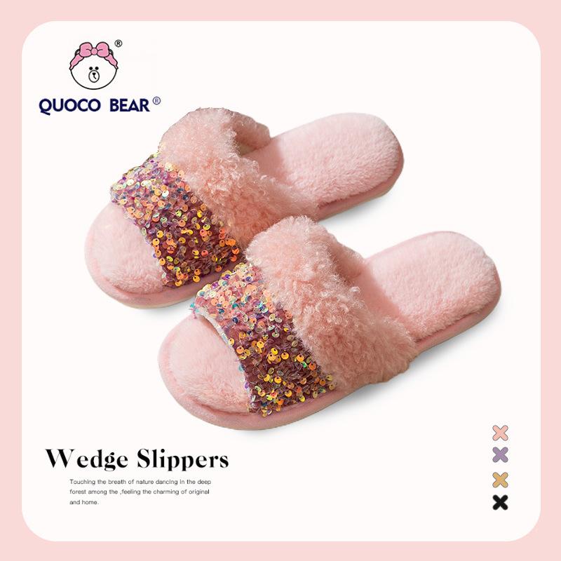 New ins sequined cotton slippers fashion plush slippers home indoor fluffy slippers