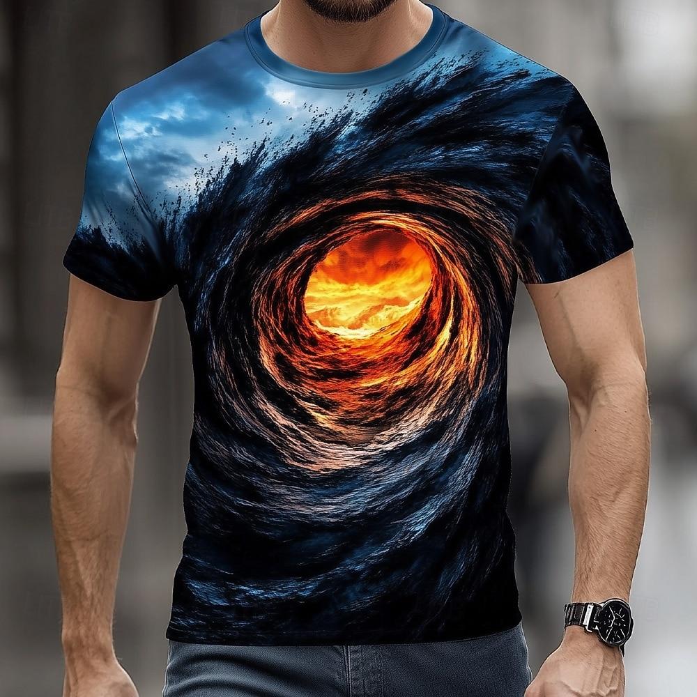 Men's Optical Illusion Ocean 3D T Shirt Short Sleeve T shirt 3D Print Crew Neck Shirt Exaggerated Designer Party Street Casual Blue