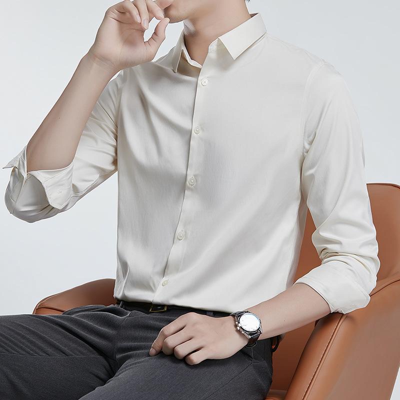 Camicia mercerizzata non stirabile da uomo, manica lunga, antipiega, camicia da cerimonia, tinta unita