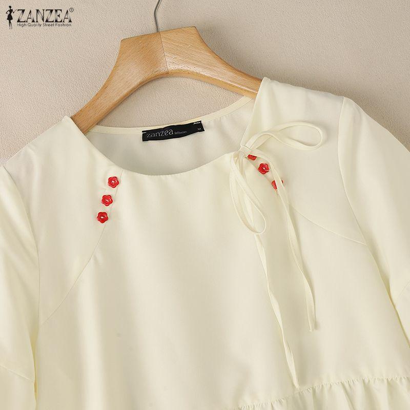 ZANZEA Blusa da donna casual a girocollo, tinta unita, manica corta larga