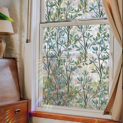 Xc3021 Retro Green Plant Vine Sun Colorful Glass Sticker Sunshade Window Sticker Home Decoration Sticker