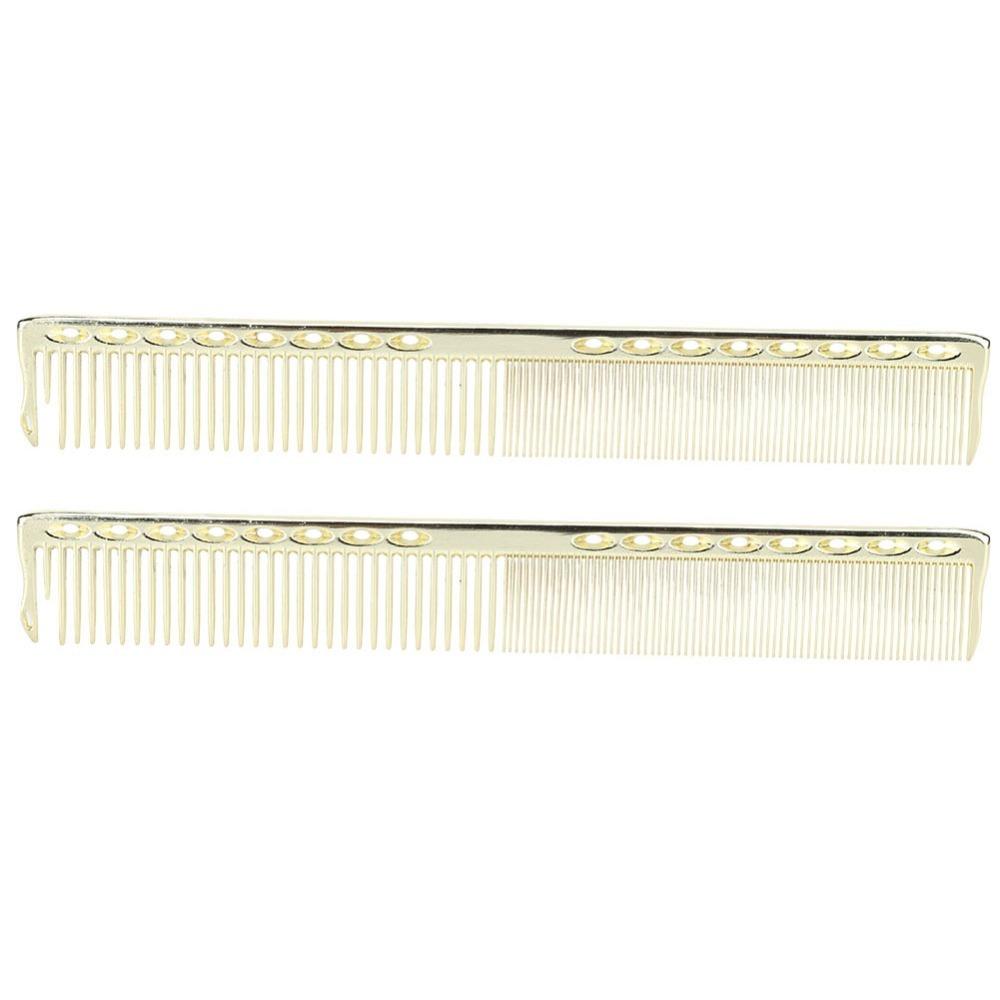 2pcs Professional Stainless Steel Haircut Comb Wide and Fine Teeth Aluminum Styling Comb Durable Material 20cm Length золотой