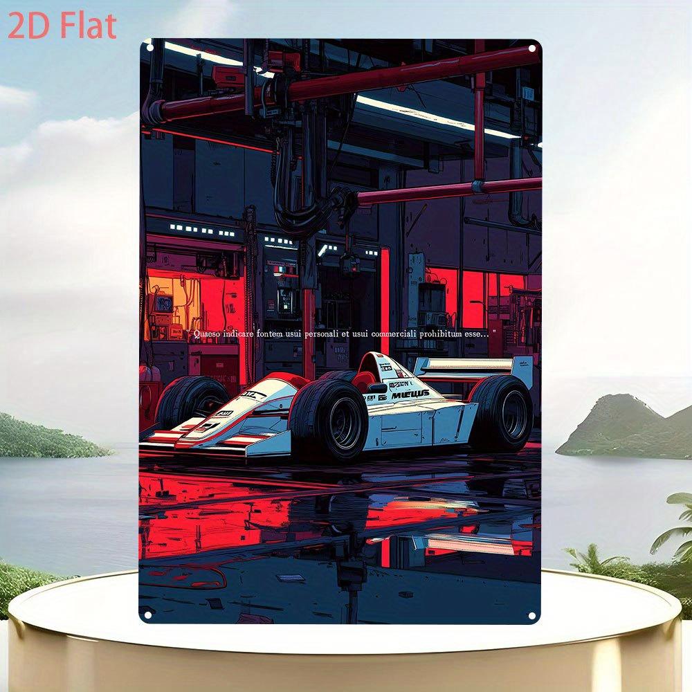 

Vintage Race Car Metal Sign Retro Iron Wall Art with Vibrant Garage Scene PreDrilled for Easy Hanging Waterproof Weather 20x30cm（7.8x11.8inch）