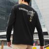 Timberland Camiseta de punto casual transpirable con estampado, cuello redondo, holgada, manga larga para hombre, tops, negro A2DUR-001