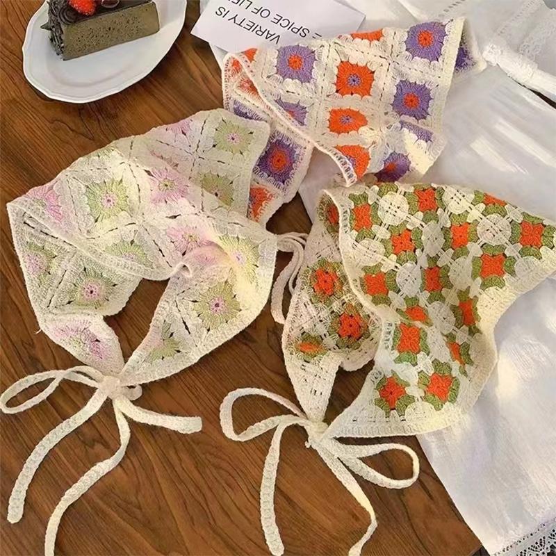 Französischer gestrickter Dreieckschal-Stirnband für Frauen, hohle Blume, koreanisches Haarband, Turban, Bandana, Headwarp, Haarschmuck