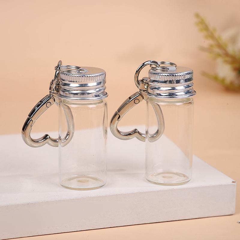 7/10Ml Storage Bottle With Love Keychain Transparent Glass Bottles Aluminium Cap Empty Jars Liquid Containers Dispenser Decor