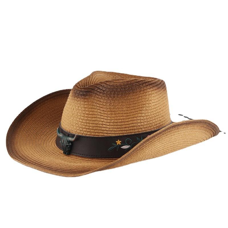 eBay European and American Western Cowboy Hat Vintage Embroidered Men's and Women's Straw Hat Outdoor Casual Sun Hat