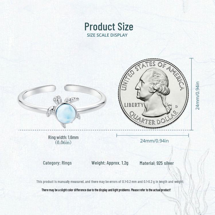Avle S925 Sterling Silver Blue Turtle Adjustable Ring for Women