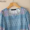 ZANZEA Women Casual Square Collar Summer 3/4 Sleeve Ethnic Print Blouse