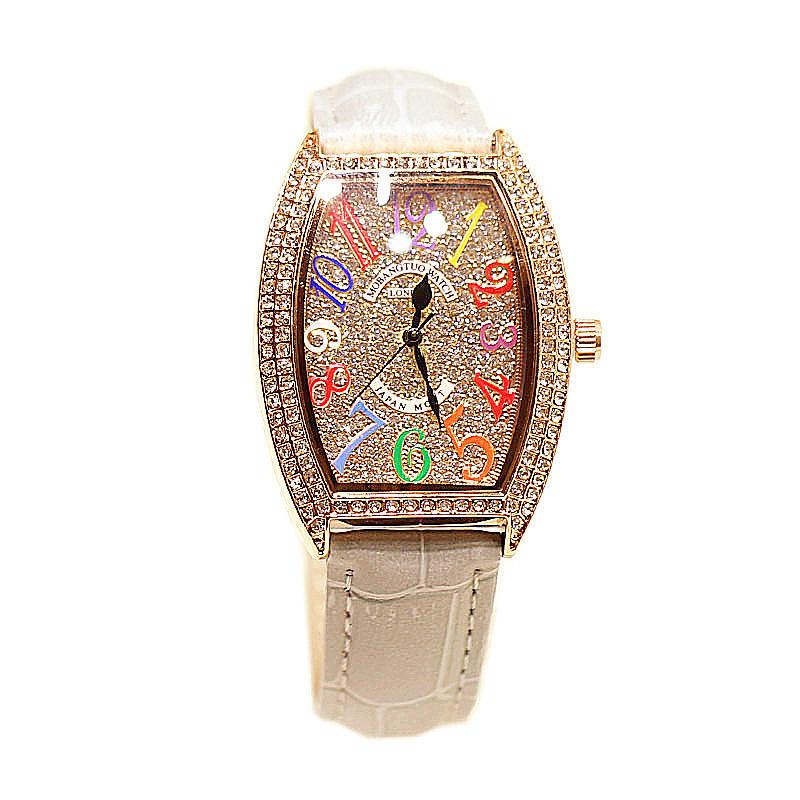 Same Fashion Retro Women'S Watch, Wine Barrel Type Diamond-Encrusted Digital Belt Waterproof Watch