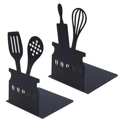 2 Peças Suportes de Livros Decorativos de Ferro Stoppers de Livros Inspirados em Utensílios de Cozinha Metal Resistente Organizador de Livros de Mesa Para Escritório Doméstico