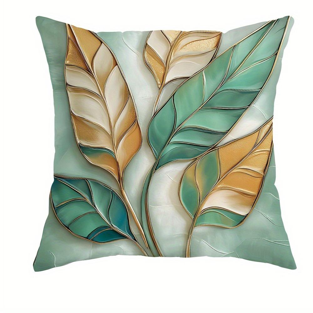 Elegant Green and Gold Leaf PillowcasesLiving Room Sofa Cushion Cover, Soft and Comfortable, Bedroom Room Decoration