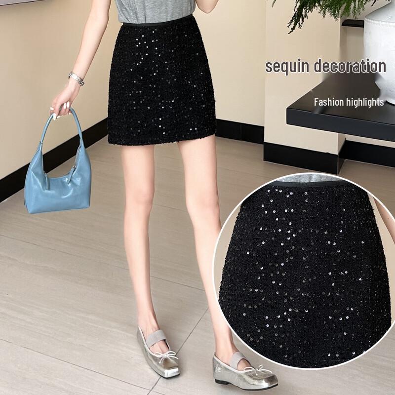 Bailuyu Sparkle High-Waist Straight Mini Skirt
