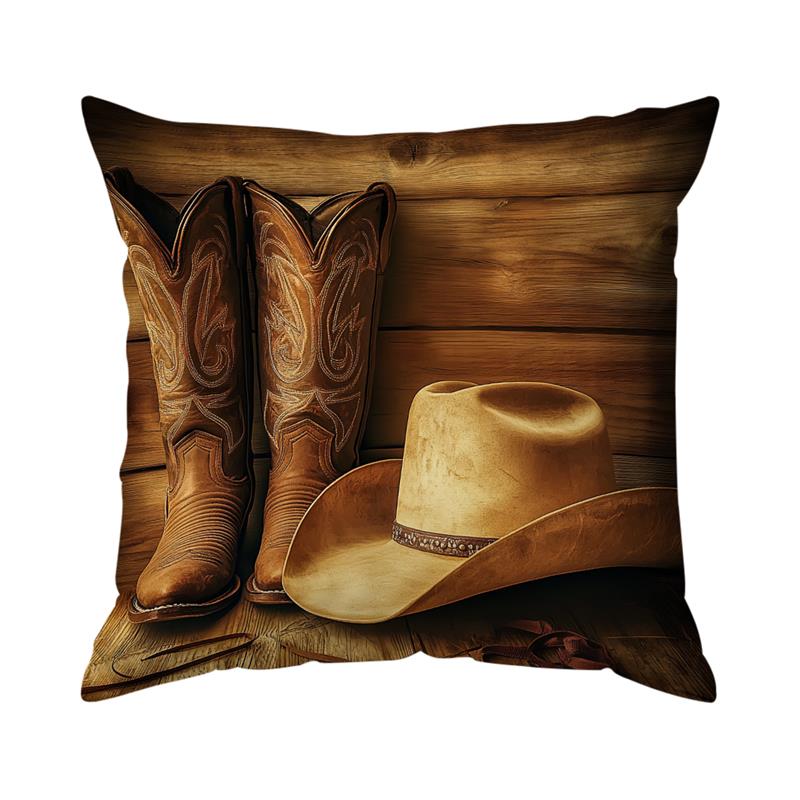 Home Decor Cowboy Boots & Hat Printed Pillow Cover Pattern Cushion Cover Suitable for Sofa Bedroom Car Pillow Cover