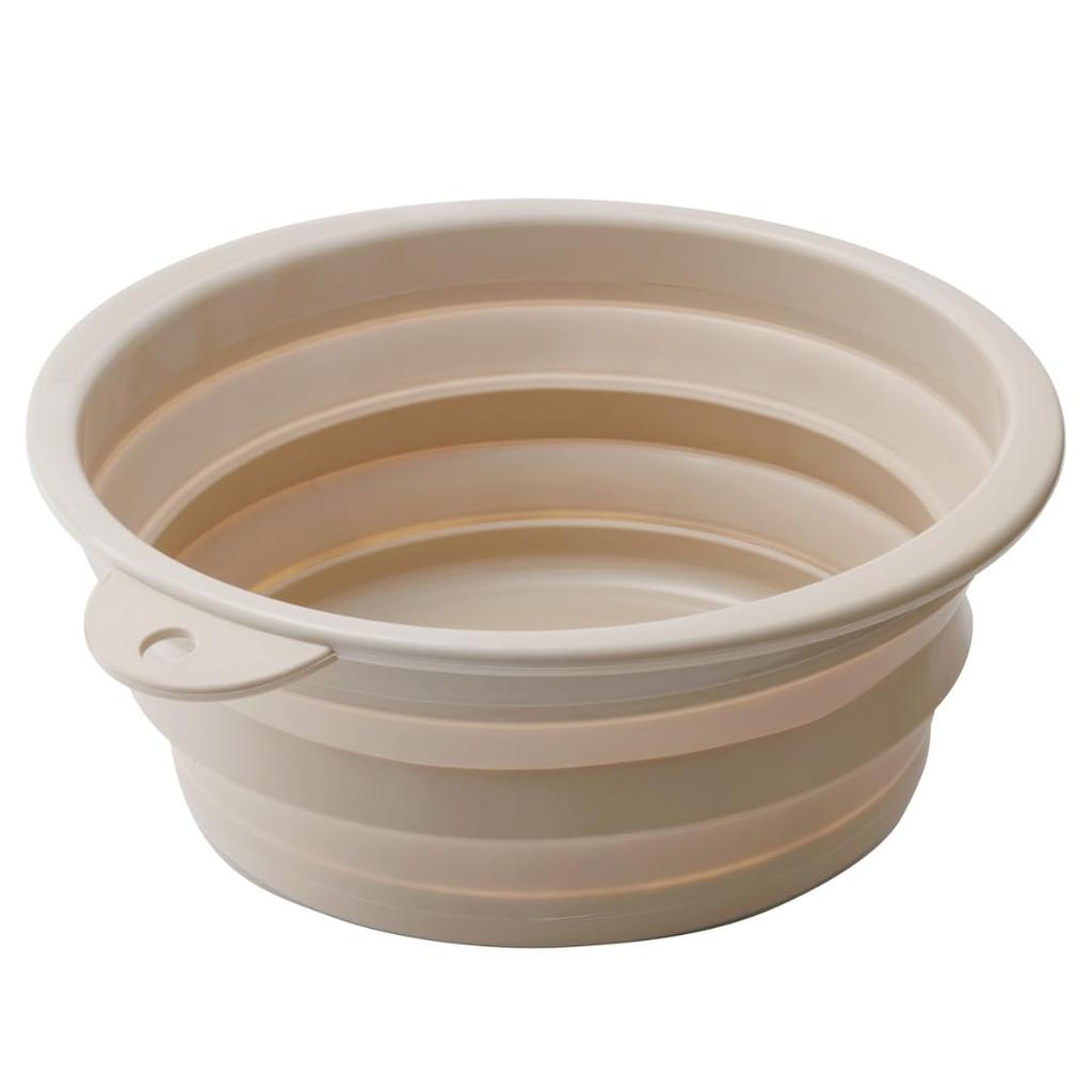 Isetou Soft Tub Beige 12L Width x Depth x Height Made in Japan Foldable Heat resistant up to Hook included Hanging Footbath Soaking Disaster