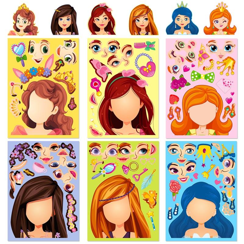 

6 Sheets/Bag Princess Face-changing Stickers Cute Cartoon Princess Changes Dress DIY Children s Creative Stickers