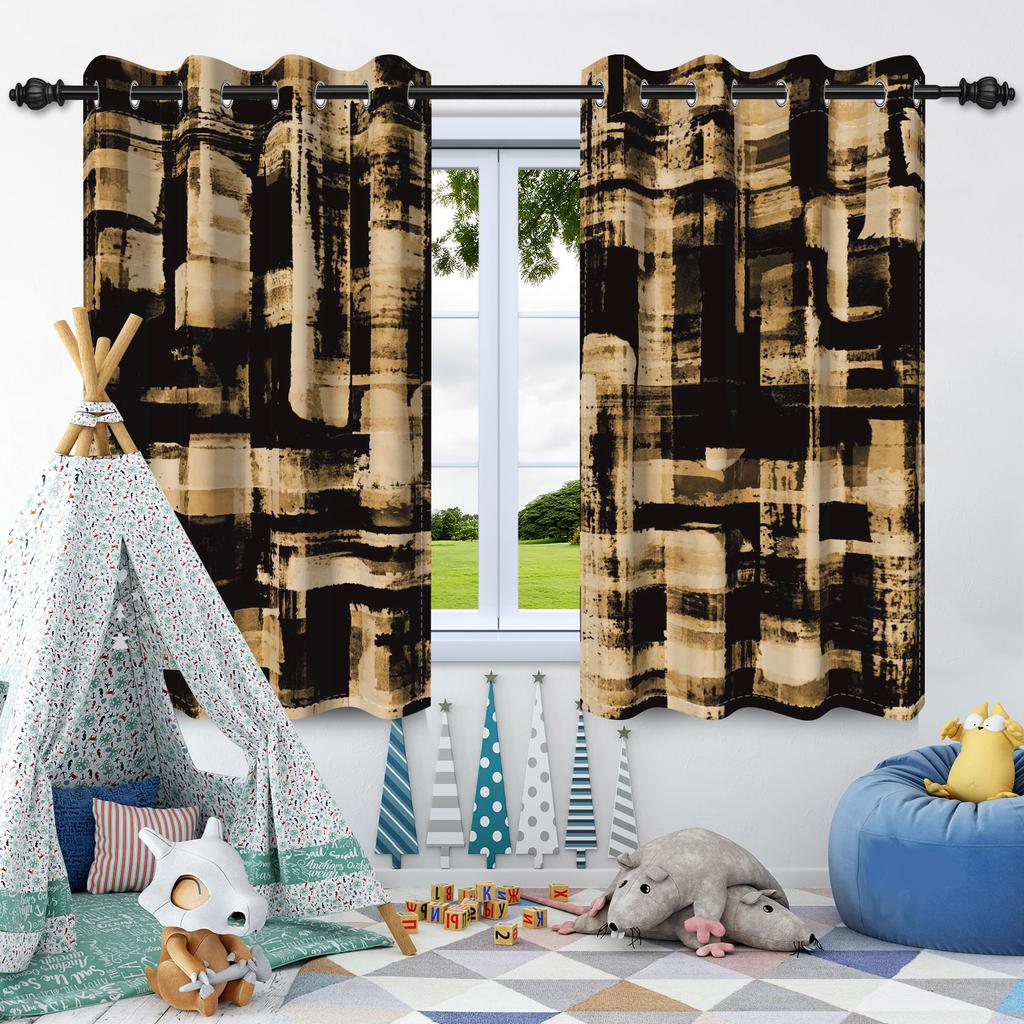 2 st Abstrakta Oljemålning Textur Fönstergardiner Sekretessavdelare Mörkläggningsgardin Lägenhet Sovrum Vardagsrum Mörkläggning