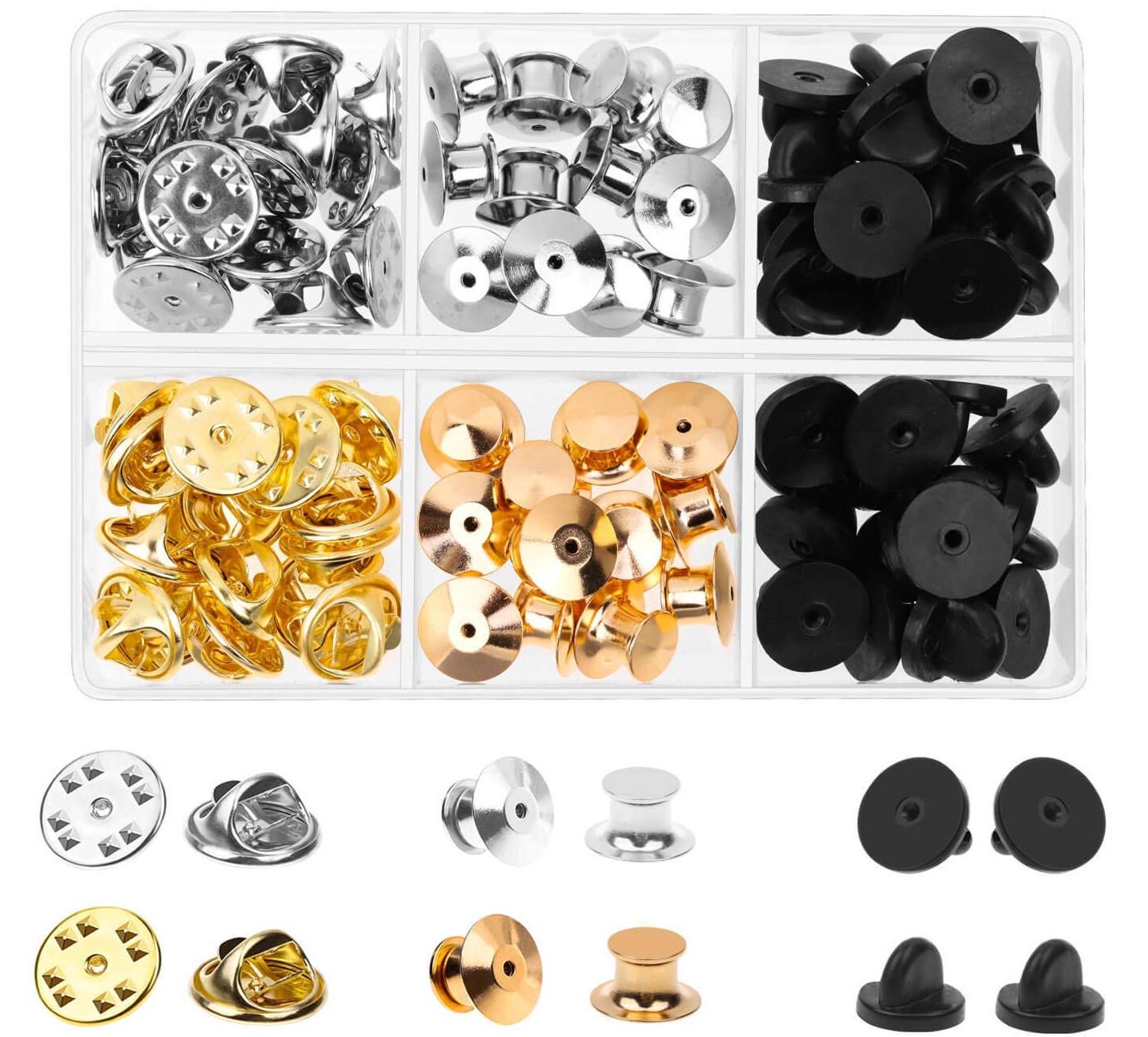 84PCS Metal Pin Fastener Butterfly Hat Back Lock Replacement Set with Rubber Caps.