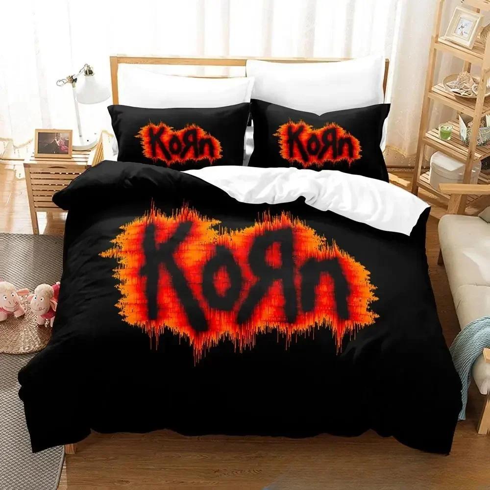 3D Print Korn Rock Band Bedding Set Duvet Cover Bed Set Quilt Cover Pillowcase Comforter king Queen Size Boys Adult Bedding Set
