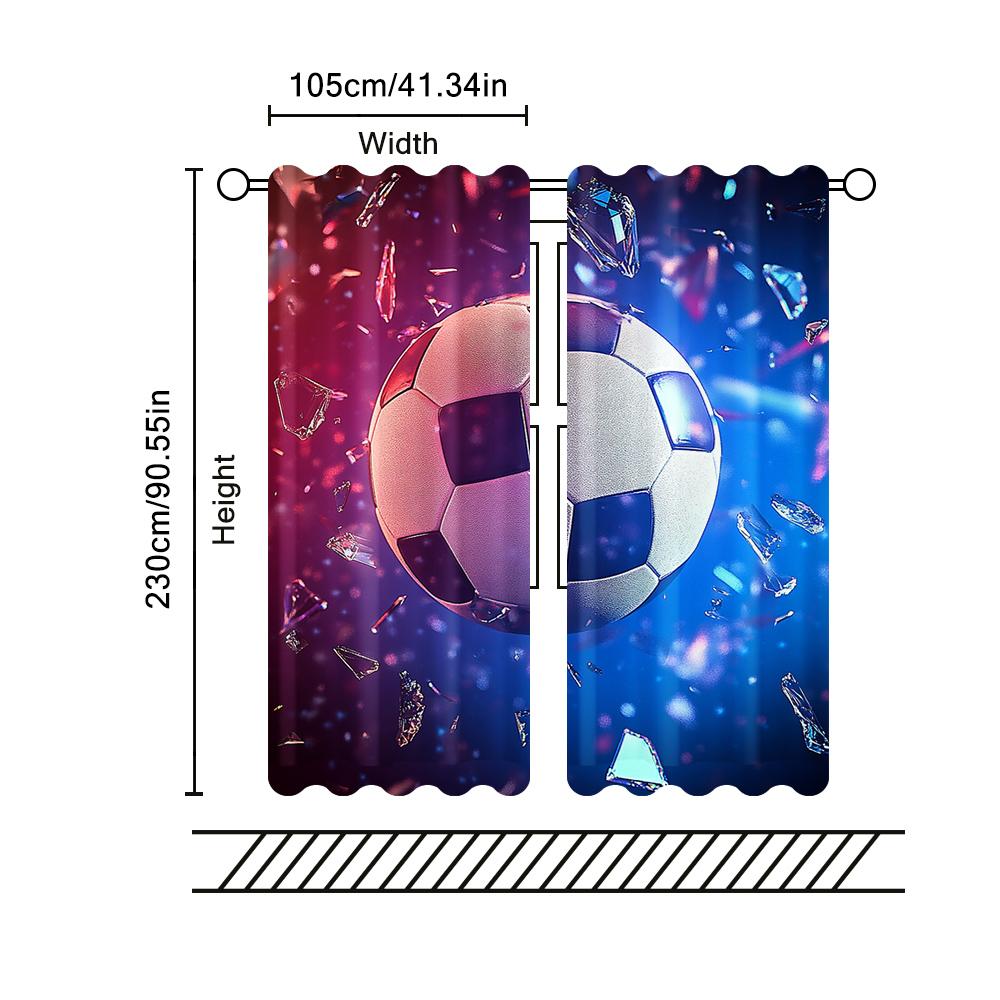 2Pcs Football Curtains Galaxy Soccer Ball Pattern Curtains For Bedroom Living Room Sports Theme Drapes Competitive Games Window