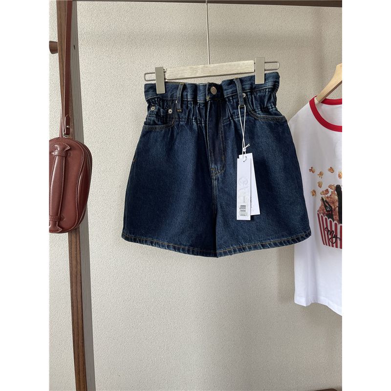 

Gan Spring and Summer Elastic Waist Casual Denim Shorts Bud Dark blue M