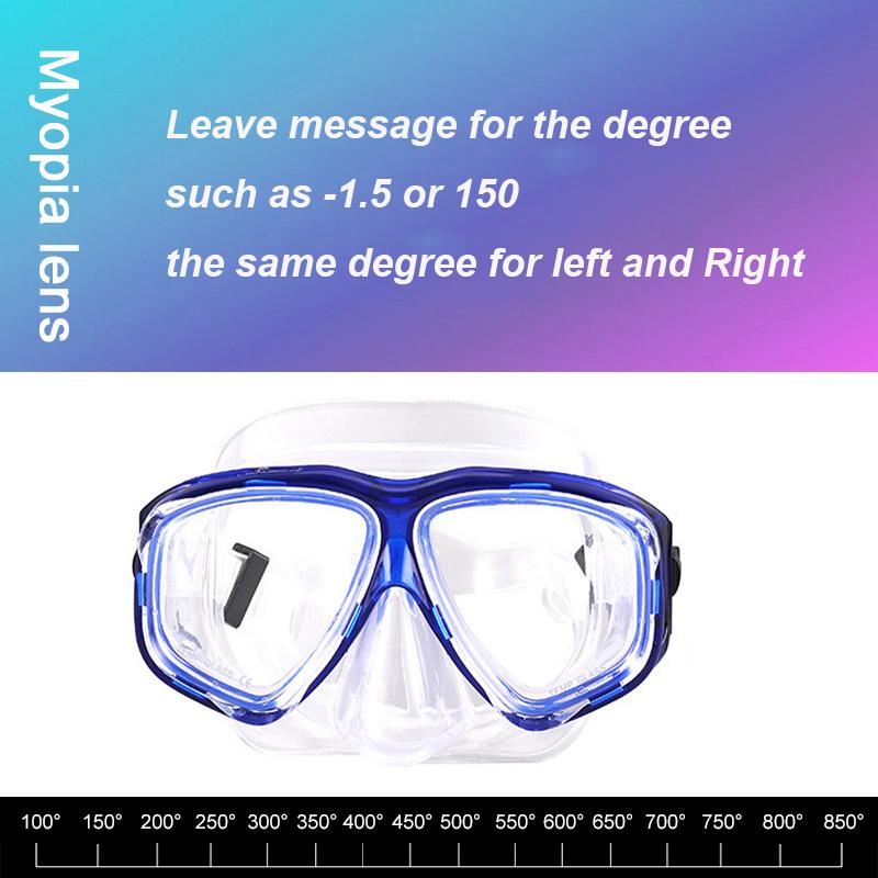 -1.5 To -8.5 Myopia Adults Silicone HD Clear Anti Fog Diving Eyewear Masks Custom For Left Right Eyes Different Degrees