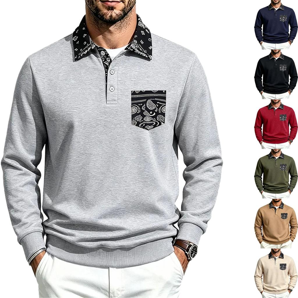 Men’s Autumn/Winter Casual Lapel Hoodie – West Coast Cashew Flower Patch Pocket Long-sleeved Top