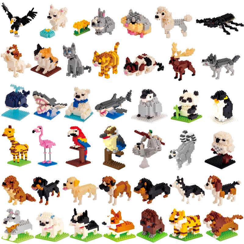 Mini Building Blocks 3D Animal Diamond Model Micro Bricks Dog Cat Bird Moose Wolf Panda Macaw Toys For Children Birthday Gifts