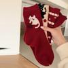 Winter Pile Socks Red Cute Cat Mid Tube Socks Zodiac Year Souvenir Mid Calf Socks Boneless Polka Dot Cotton Socks New Year
