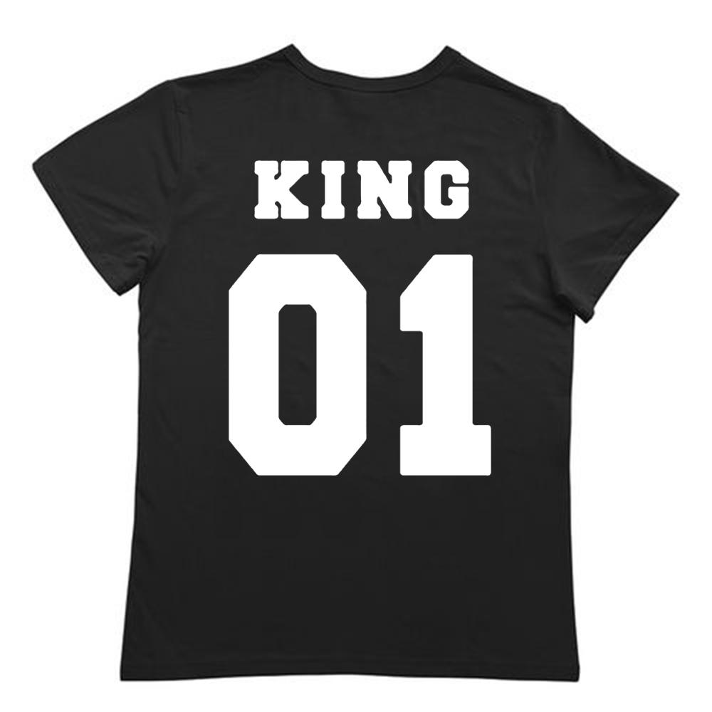 King Queen Letter Crown Printed Black White T Shirts Summer Casual O Neck Short Sleeve Tees M