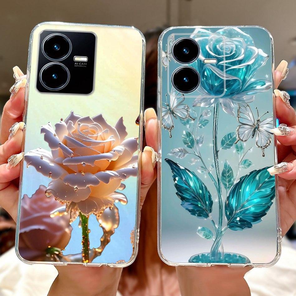 For Vivo Y22 Y22s Y22t V2206 V2207 Elegant Floral Butterfly Phone Case For Vivo Y22 Y22S Y22T 4G Soft Silicone TPU Cases
