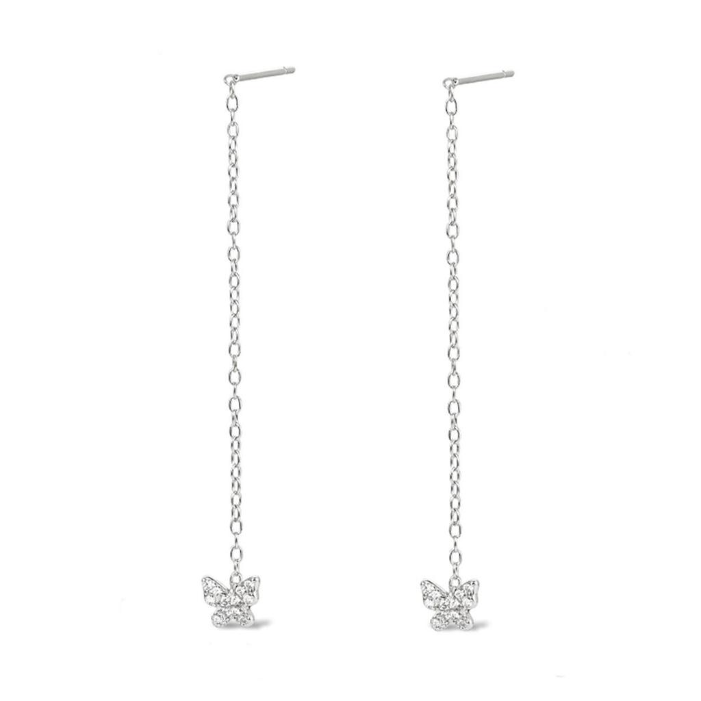 S925 Sterling Silver Butterfly Tassel Earrings with Zirconia
