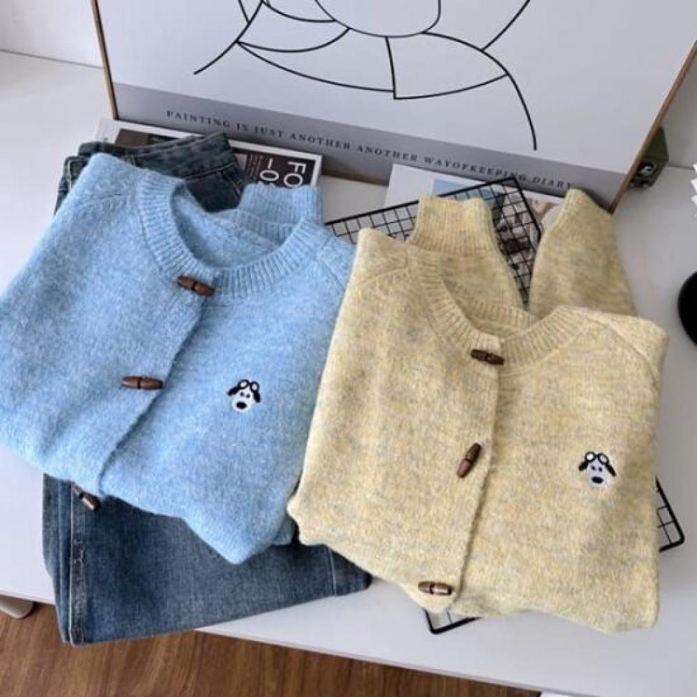 Navava Women Dog Embroidery Long Sleeve Knit Cardigan Nk3560