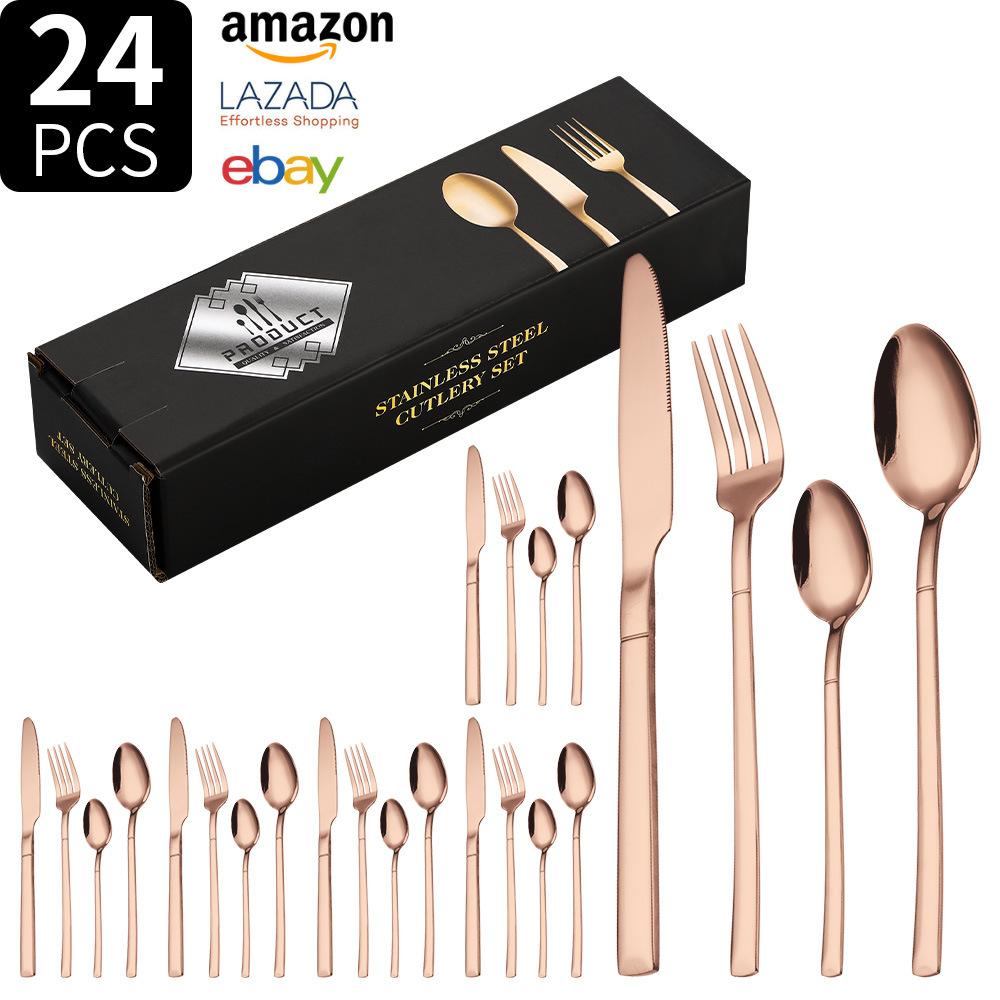 Knight Stainless Steel Tableware Knife and Fork Set 24-piece Set Western Food Knife, Fork and Spoon Gift Box Set