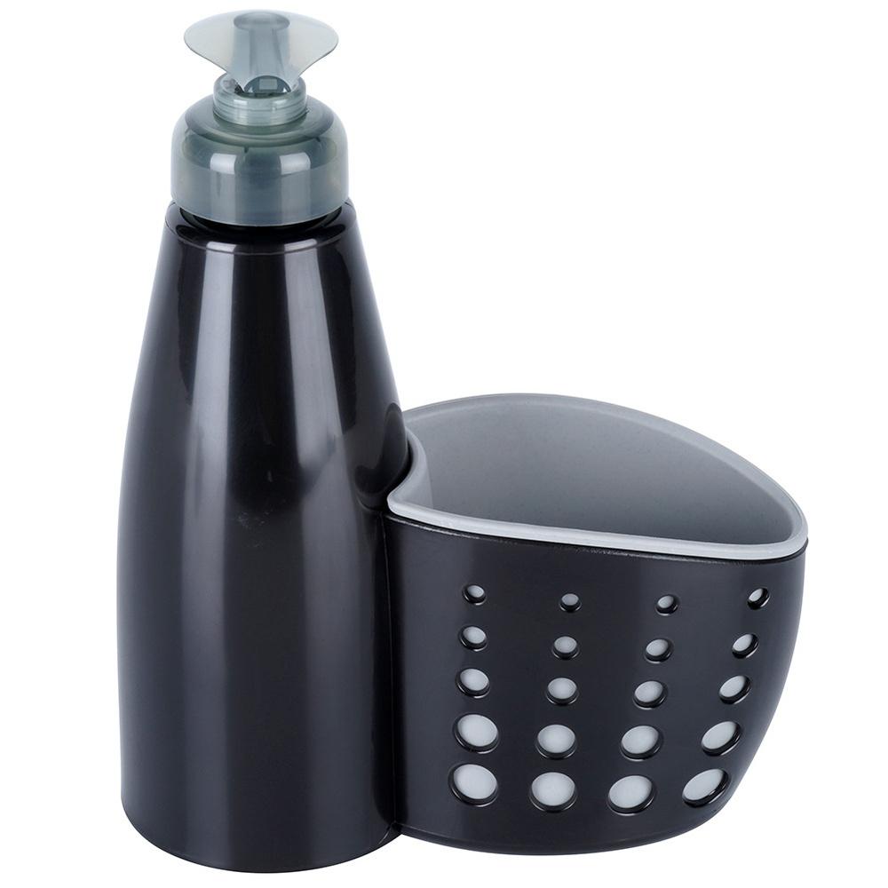 Kitchen Dishwashing Liquid Dispenser Sponge Container Scourer Black for Sink