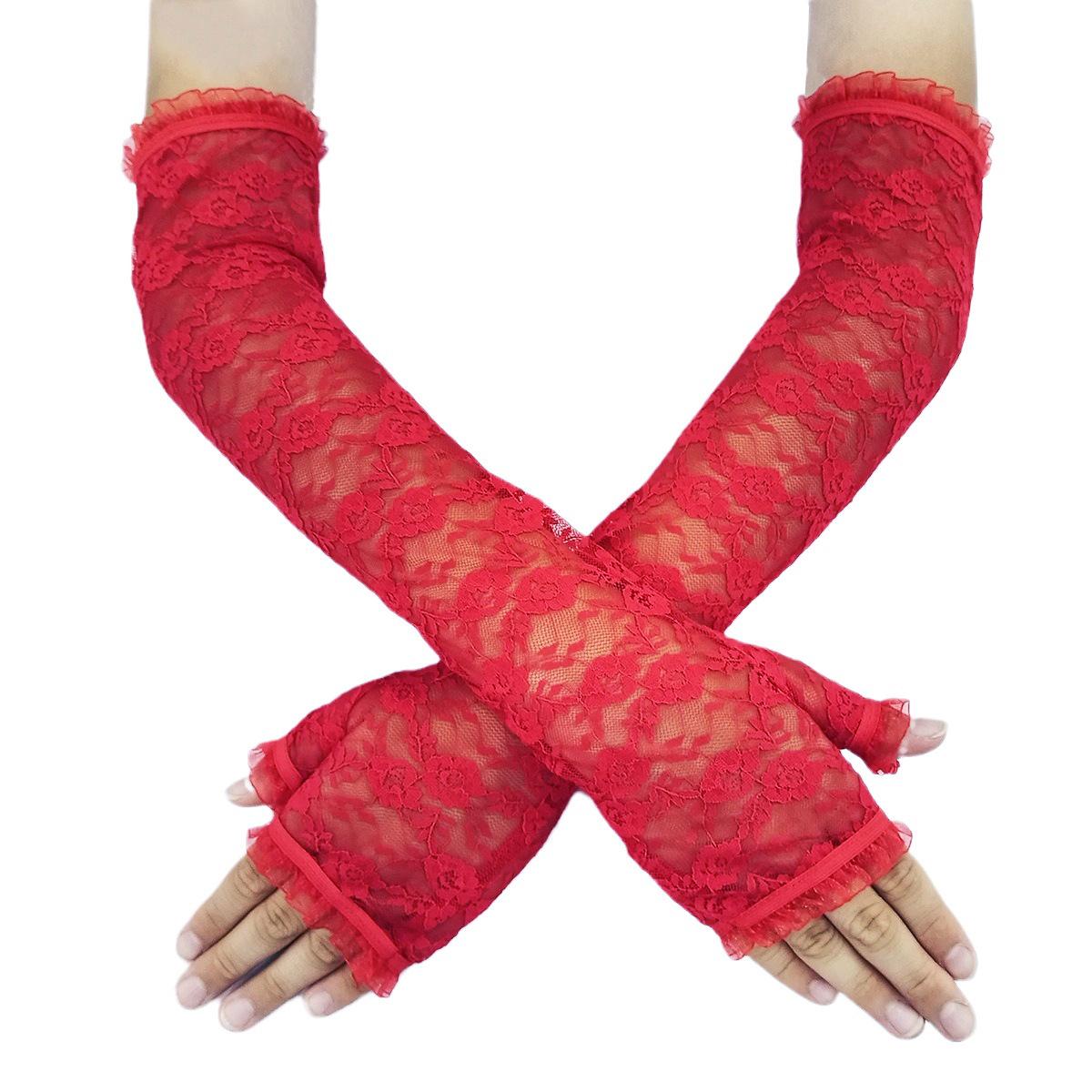 Fingerless Lace Arm Sleeves for Women Sun Protection Sheer Lace Gloves Long Sleeves for Driving Cycling Summer