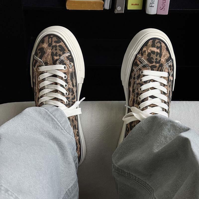 New low-top leopard print canvas shoes men's casual niche men's shoes breathable board shoes men's C
