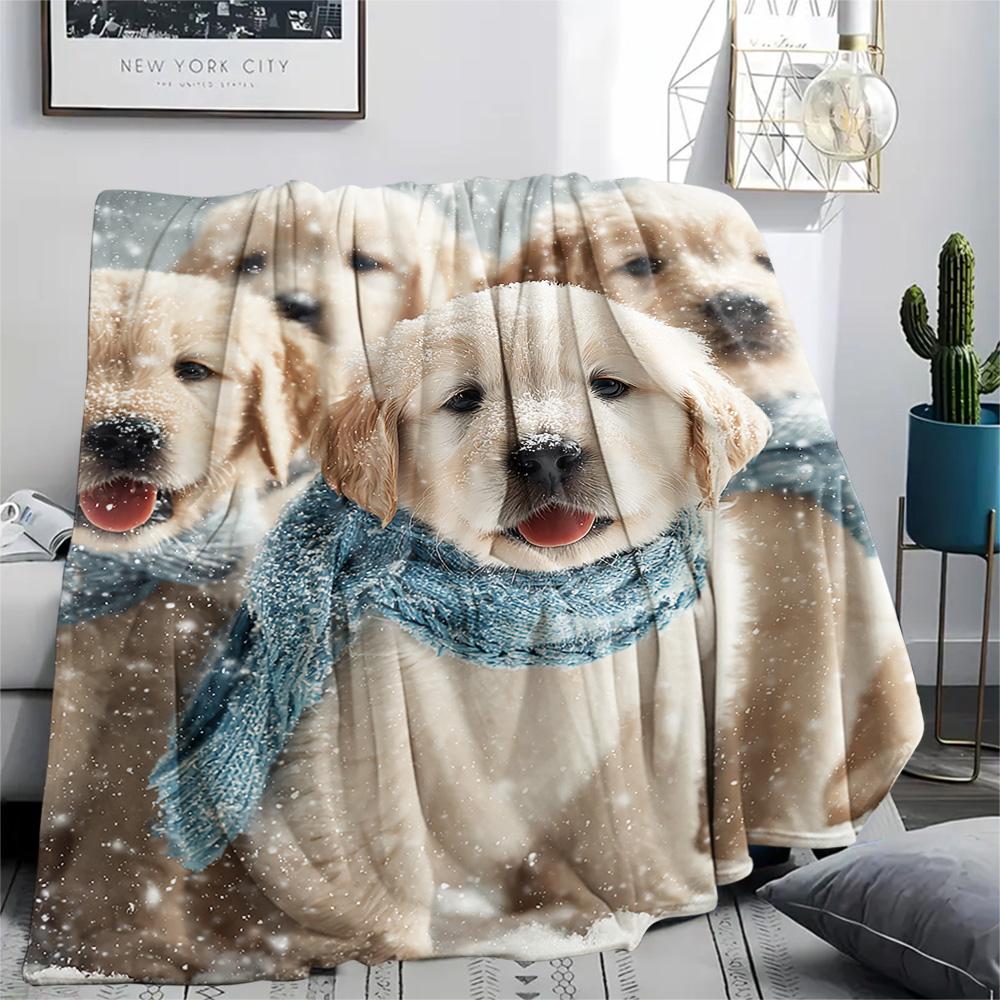 Golden Retriever Print Flannel Blanket, High Quality Comfortable for All Seasons, Home Decor, Warmth and Comfort, Perfect for Christmas Gifts