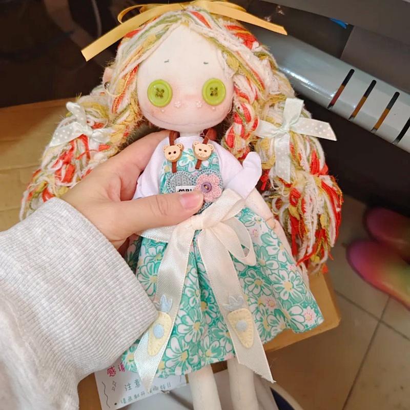

Mrun Handmade Doll Orange Sunflower Green Button Eyes Colorful Braids Dress Headdress Cute Toy Gentle Wind Design No Shoes