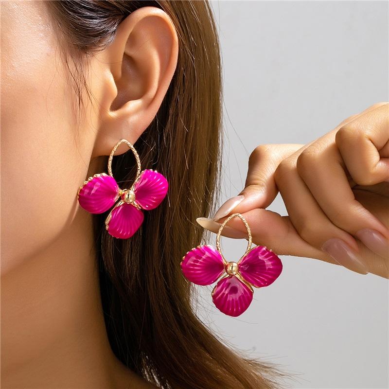 Niche Design Rose Red Flower Earrings