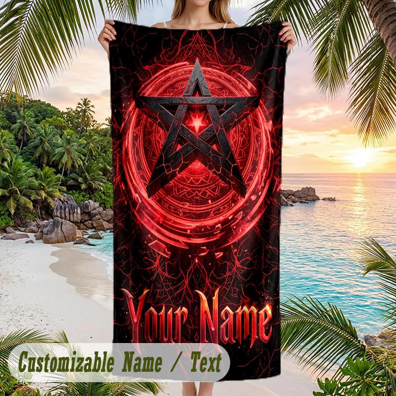 Witchcraft Theme Beach Towel Personalized Custom Name & Text Soft Quick Dry Beach Towel for Swimming Travel