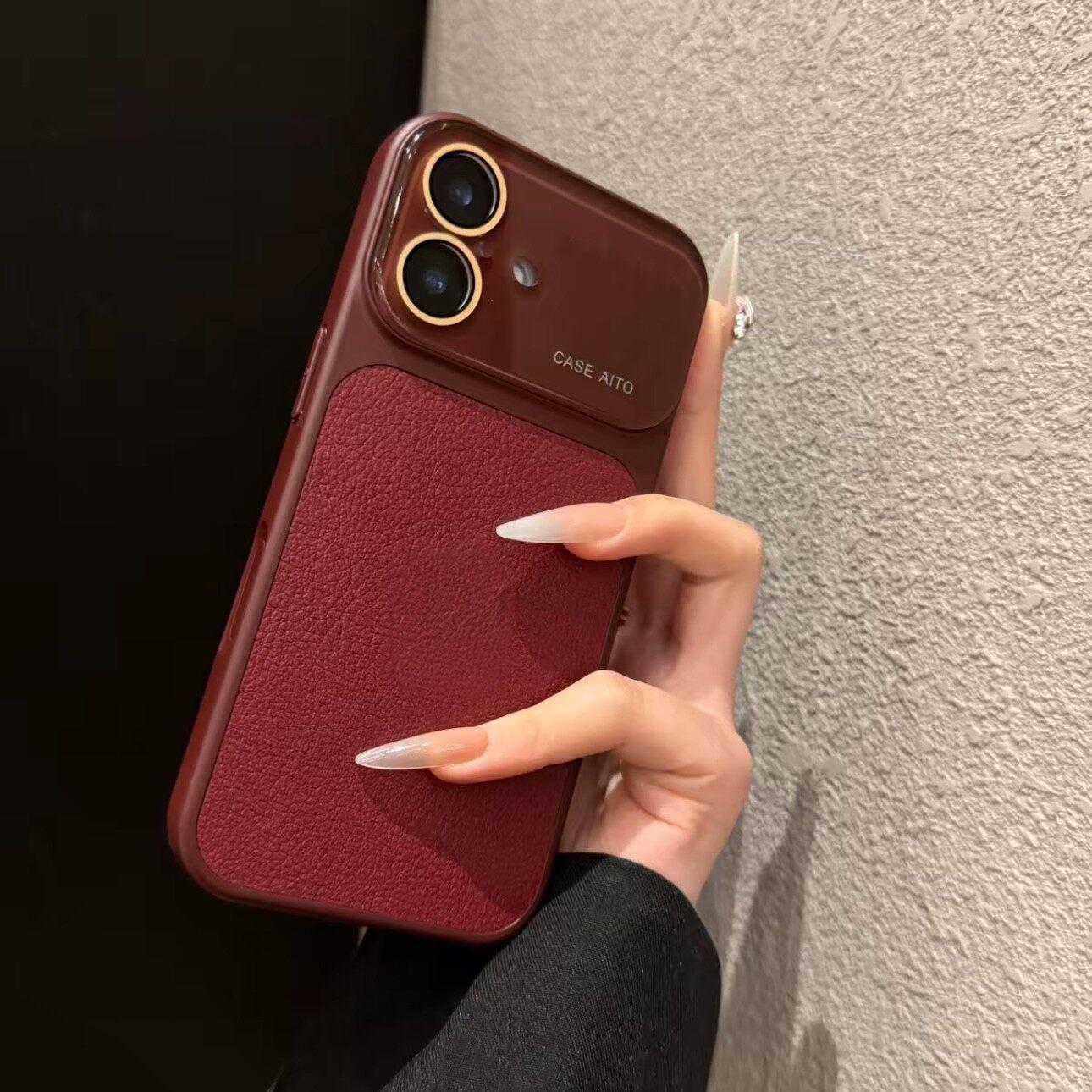 

Роскошный кристальный чехол с большим окном из личи-кожи для iPhone 17 16 15 14 13 12 11 Pro Max, противоударный, бронированный, с мягким бампером, чехол-скин iPhone 11 кларет