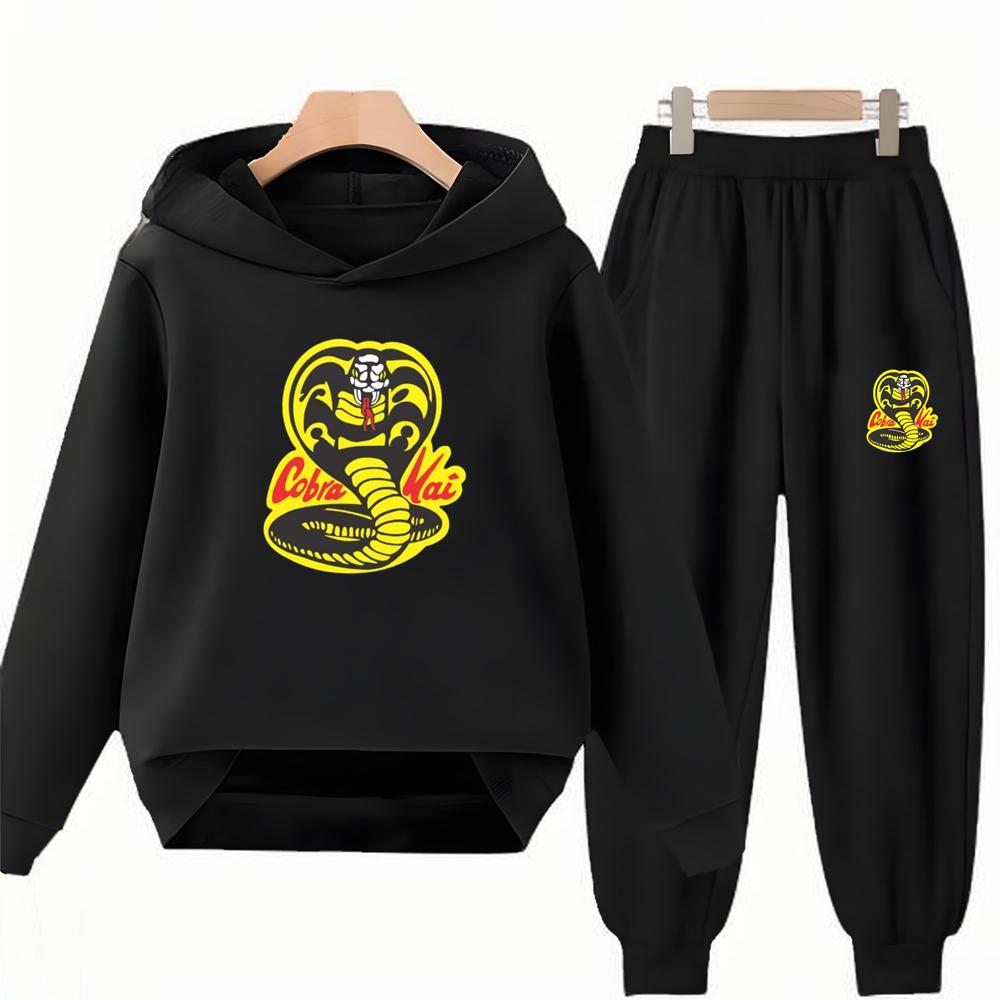 Children's Hoodie+Pants Black Children Cobra Stamp Coat Boys Girls Hoodie Tops Leisure Sweatshirt Toddler 3-12 Year Clothing