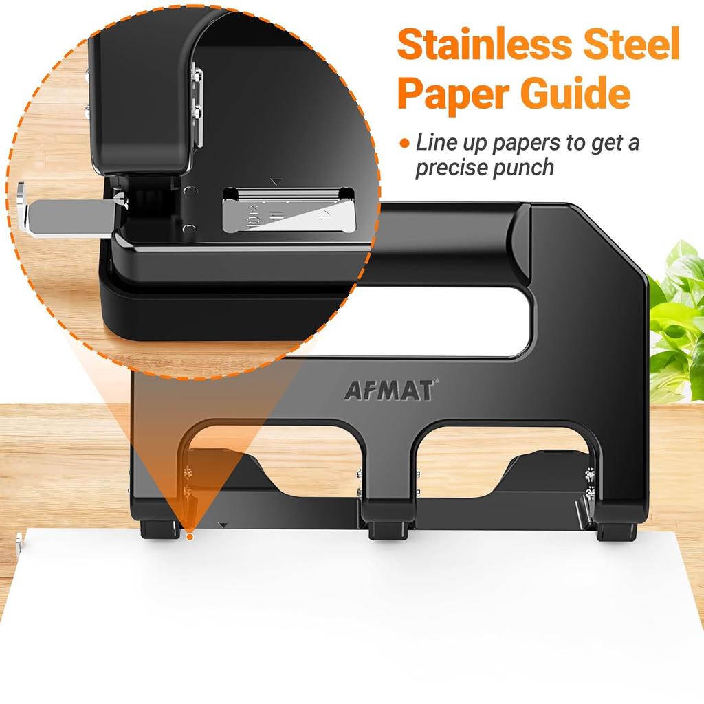AFMAT HPX1 Heavy Duty 3 Hole Punch, 3 Hole Puncher for Binder, 40-Sheet Three Hole Punch w/ 10000+ Uses, Metal Hole Puncher 3 Ring, 50% Reduced